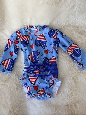 Baby Long Sleeve Patriotic Heart Rash Guard Swimsuit - 6 Mos